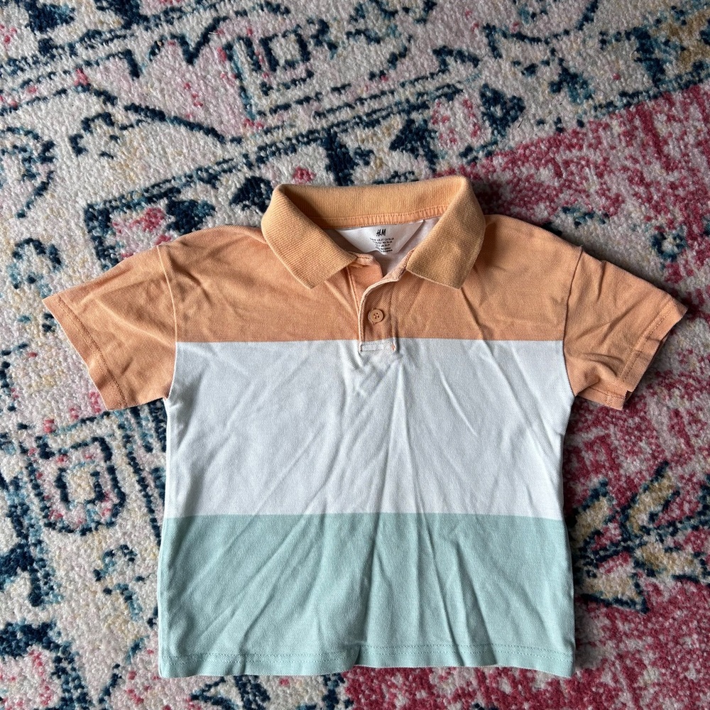 🌟H&M Kids Polo Shirt in Tan, White, and Green